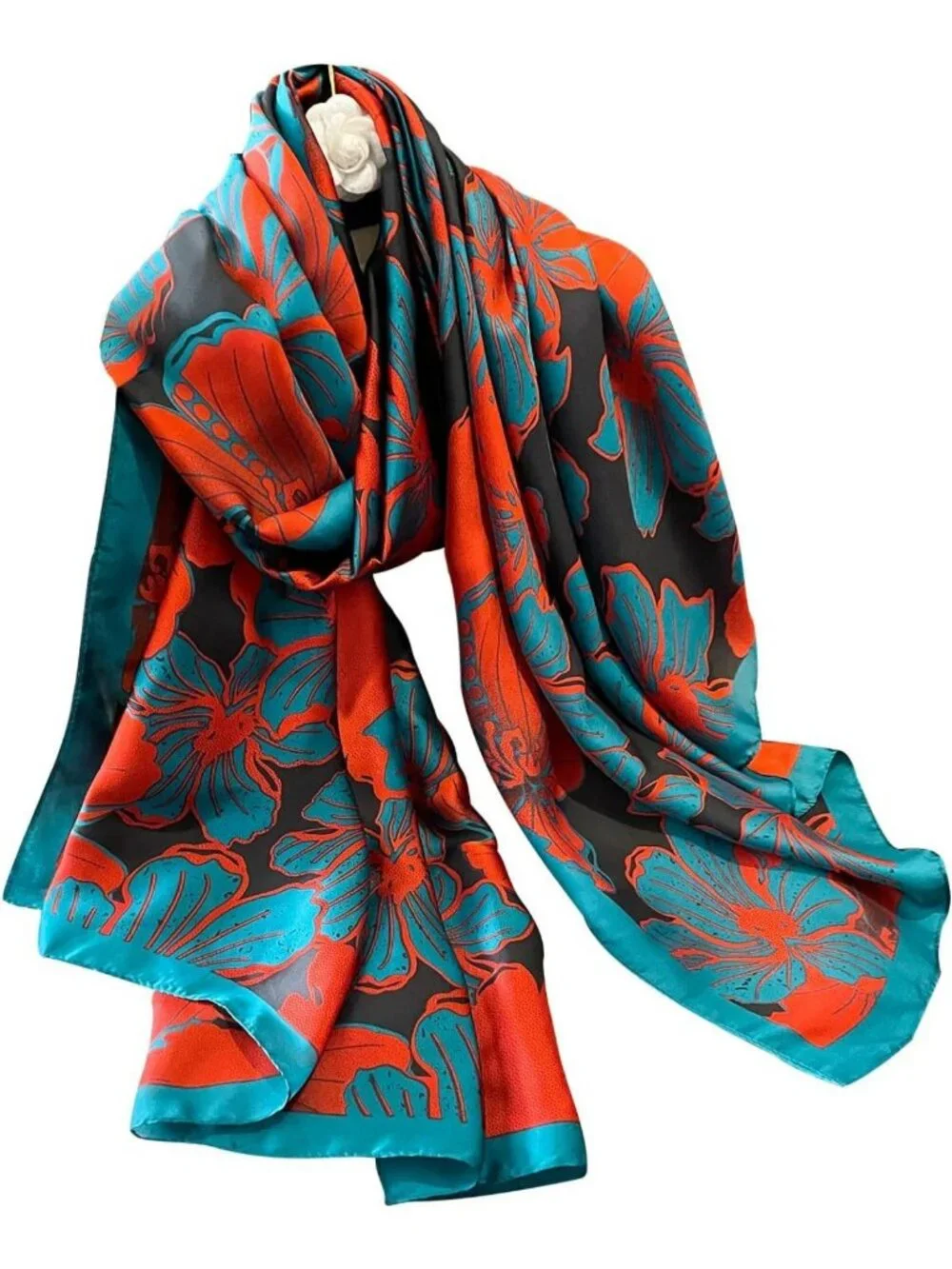 Luxury 100% Mulberry Silk Scarf - Long Lightweight Satin Wrap for Women